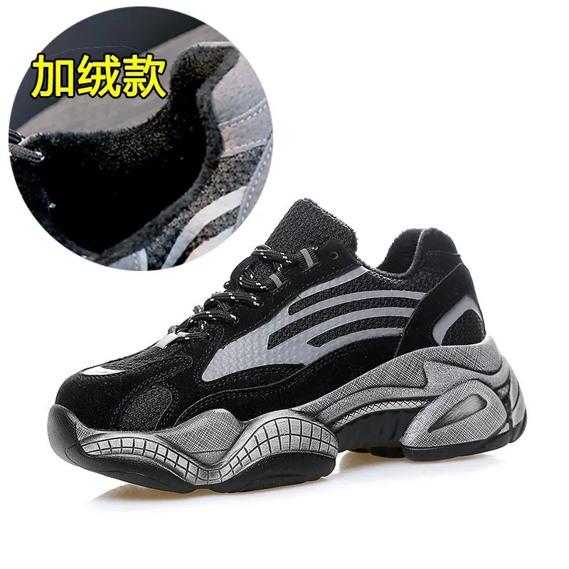 

Winter Women Chunky Sneakers Dad Shoes Fashion Female Black Platform Sneakers Thick Sole Plush Keep Warm Casual Shoes 6CM