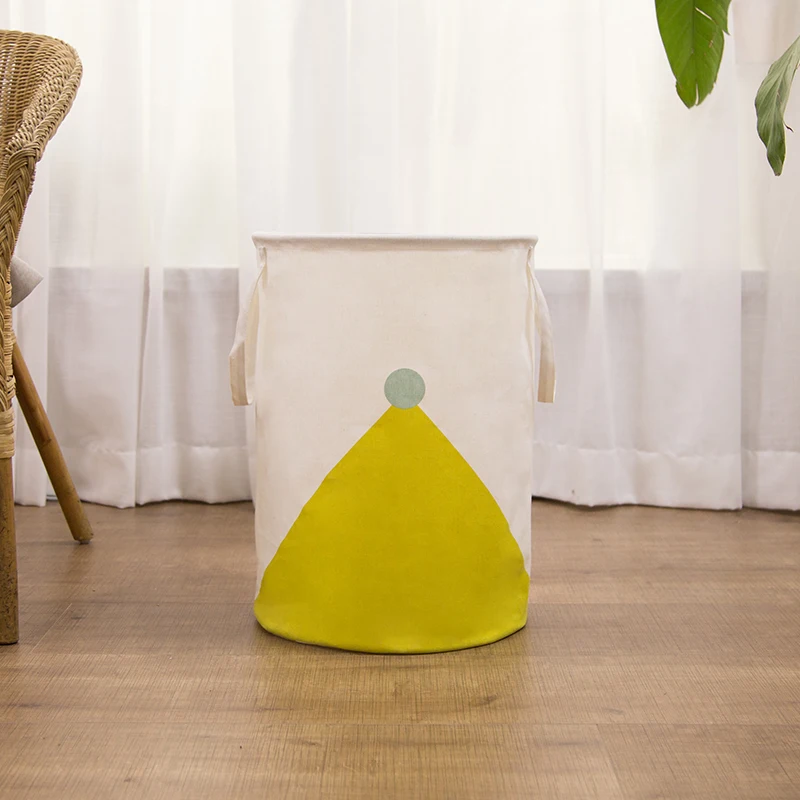 Yellow triangle Портативная корзина для белья, большая коробка для хранения игрушек, хлопковая корзина для стирки одежды, моя корзина для белья, черный 45*35 см, грязный Органайзер в форме бочонка, корзина для белья - Цвет: Yellow triangle