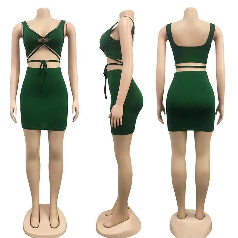 

ZKYZWX Summer Two Piece Set Women Bodycon Sleeveless Bandage Women Outfit Sets Hip Package Sexy Club Outfits