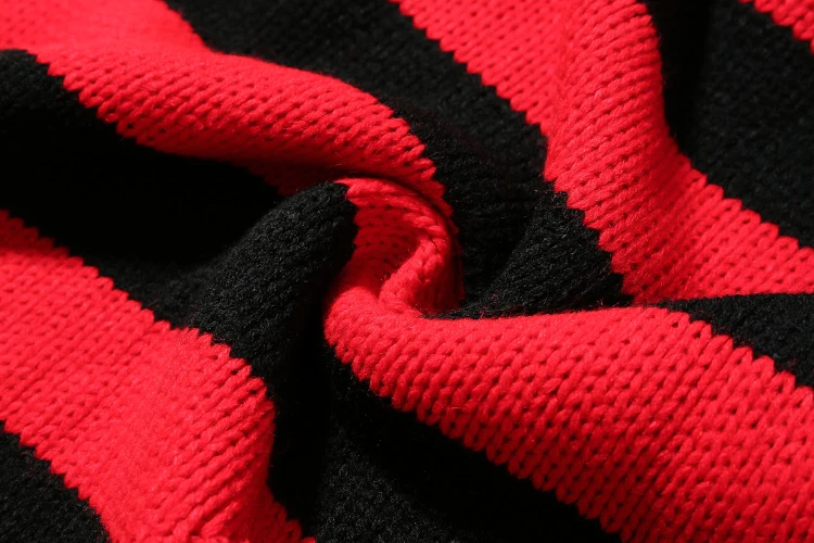 

Black/Red Stripes Loose Design Hole Knitted Pullover BF Men/Women Casual Fashion Joker Bottoming Wear Long Sweater Hip Hop