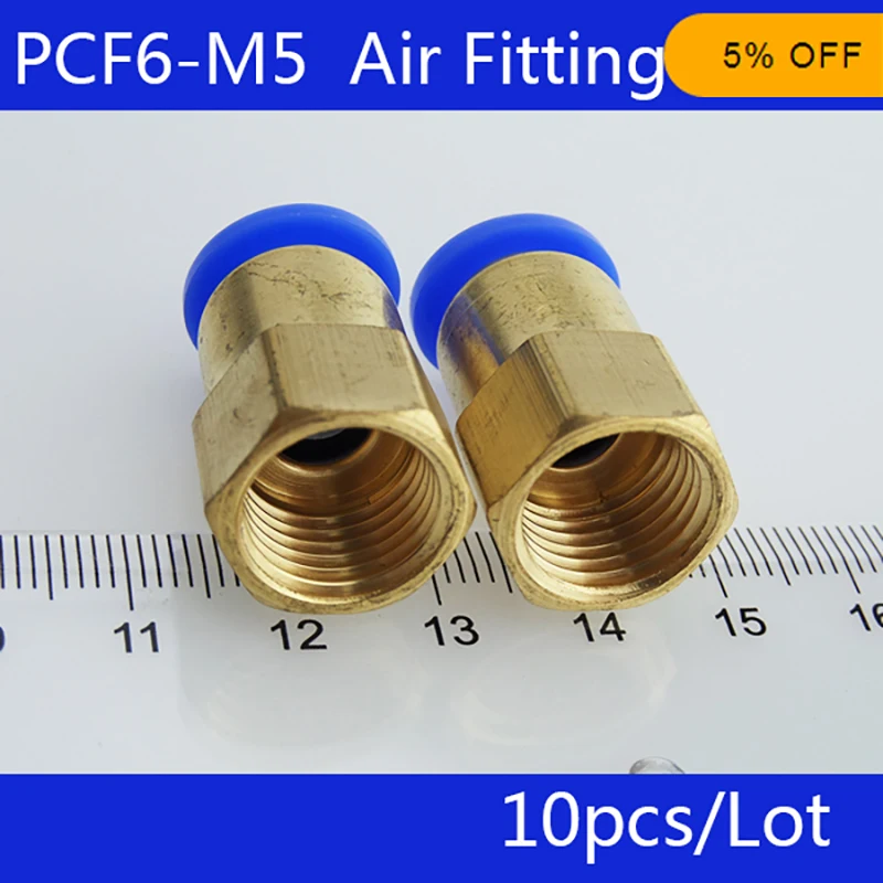 

High quality 10pcs BSPT PCF6-M5, 6mm to M5 Pneumatic Connectors Female straight one-touch fittings