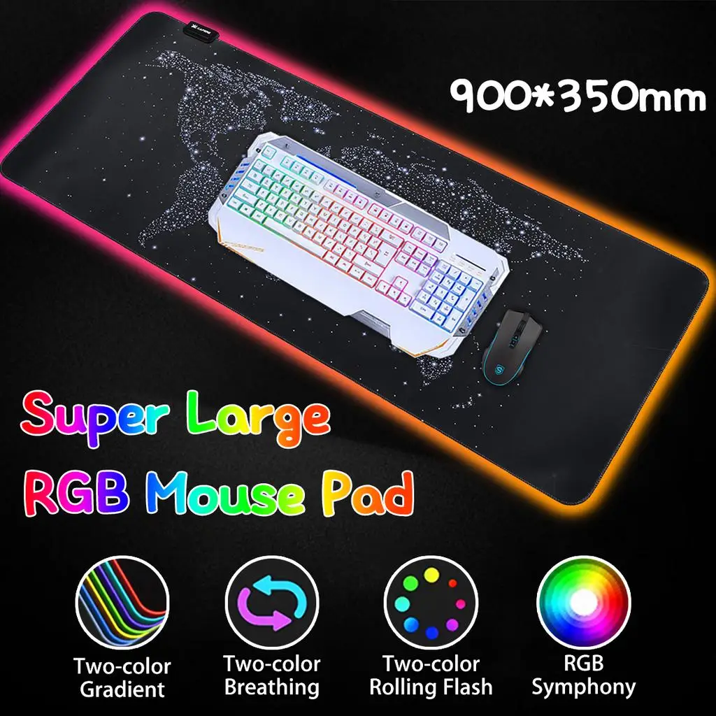 Большой игровой коврик для мыши Blue Starry Sky RGB компьютерный со светодиодной