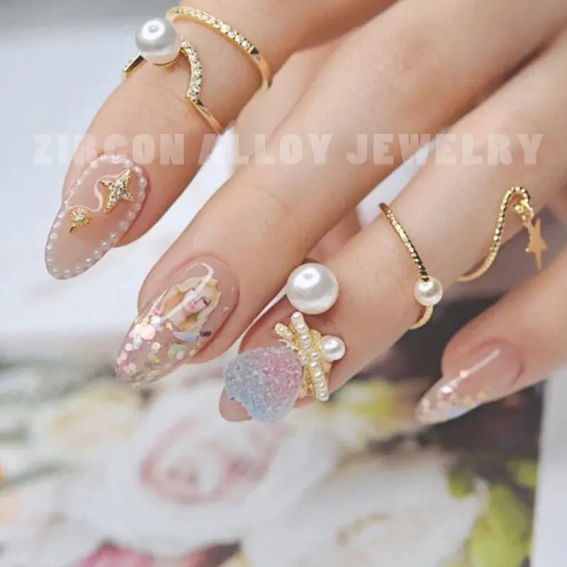 3D Charm Metal Alloy Nail Art Rhinestone Decoration Luxury Pearl Ring Chain Bow Design Nails Zircon Jewelry Manicure Accessories | Красота и