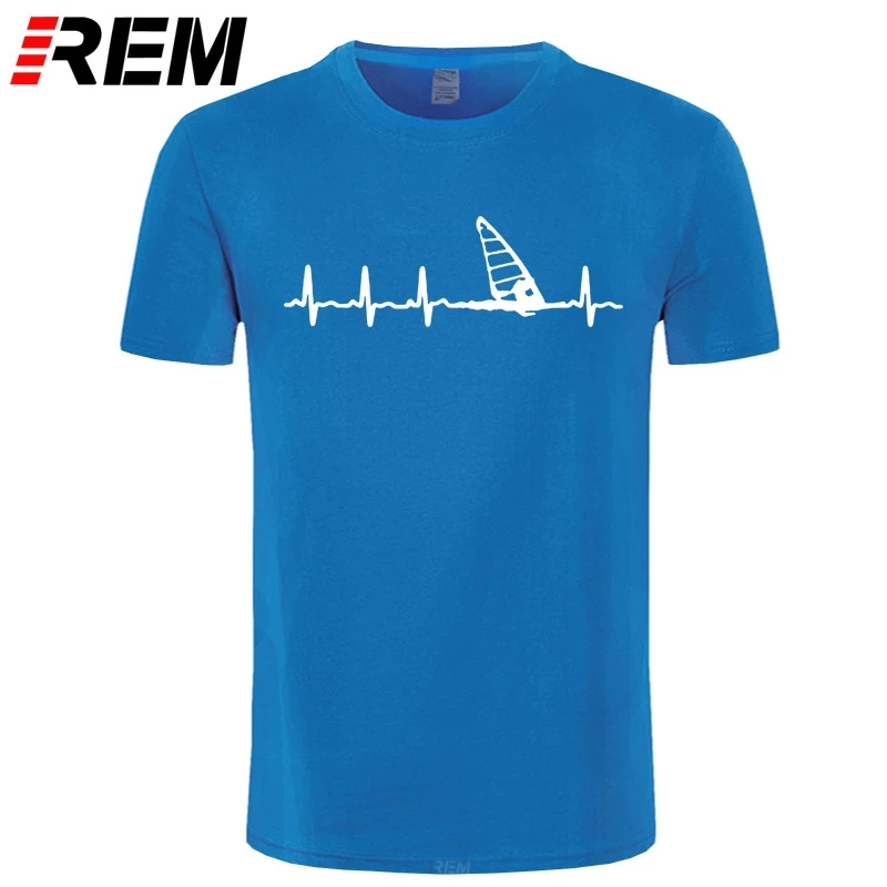 Мужская футболка с принтом REM летняя хлопковая Футболка Heartbeat Windsurfing Stylisches