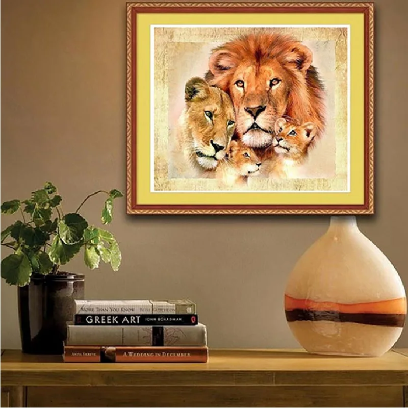 Лев семья алмазная живопись из смолы горный хрусталь мозаика картины DIY Алмазная