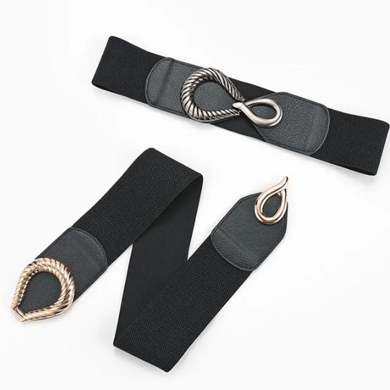 

Women Elastic Wide Belt Retro Alloy Braided Buckle Lady Stretch Belt Cinch Cummerband Dress Coat Sweater Decoration Waistbands