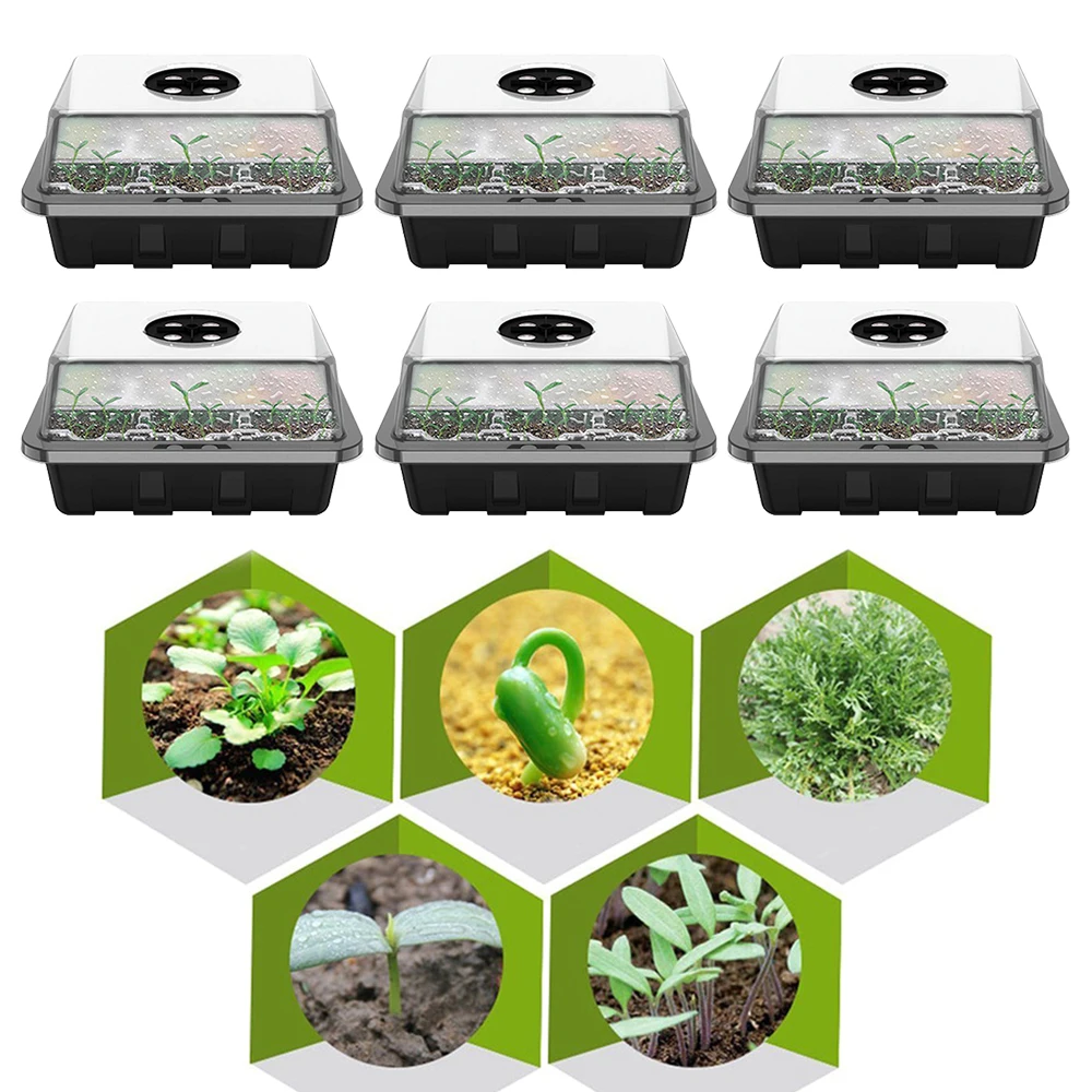 

6pcs 12 Cells Seedling Trays Seed Starter Kit Plant Flower Grow Box Propagation For Gardening Grow Starting Germination Box