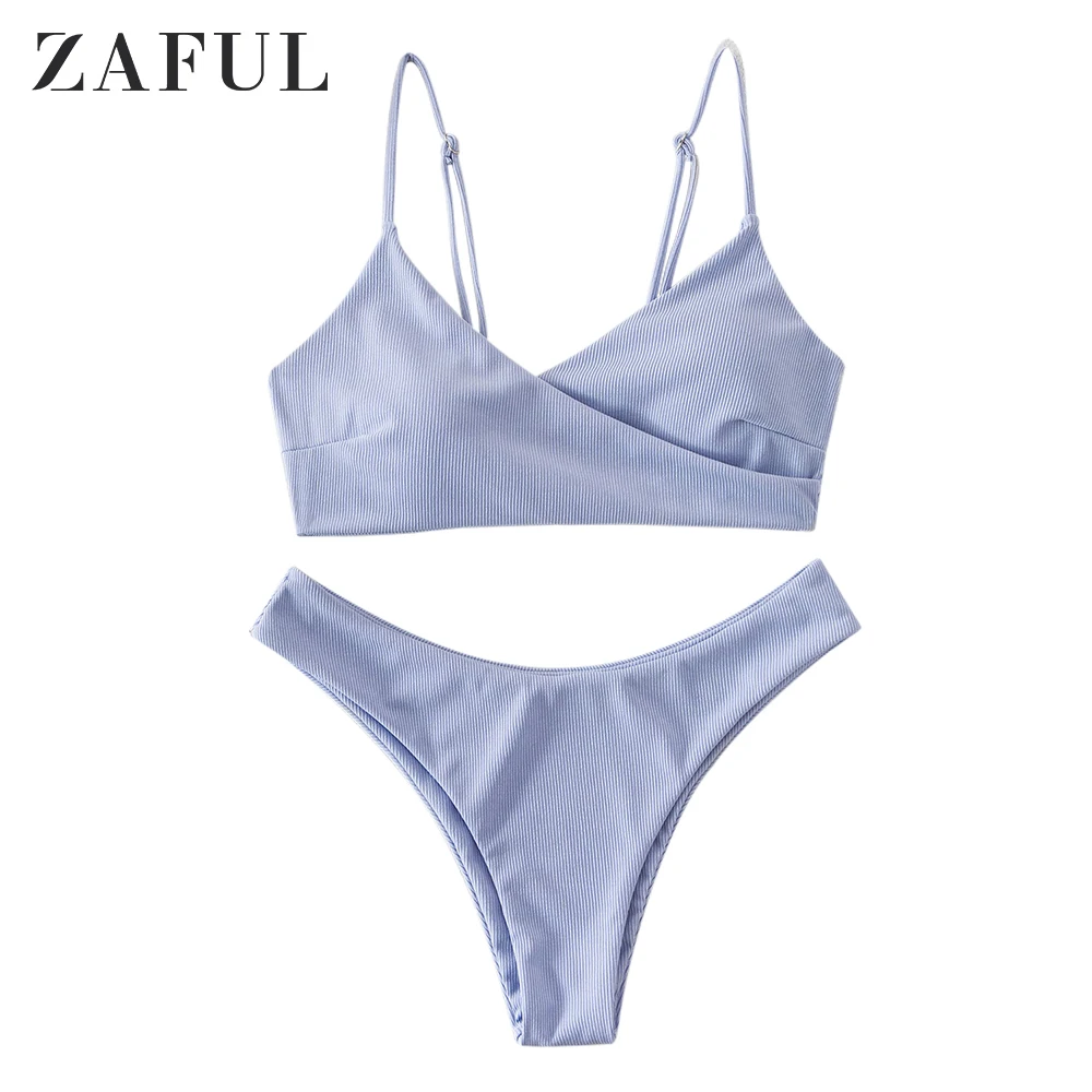 

ZAFUL Ribbed High Cut Cami Bikini Swimwear