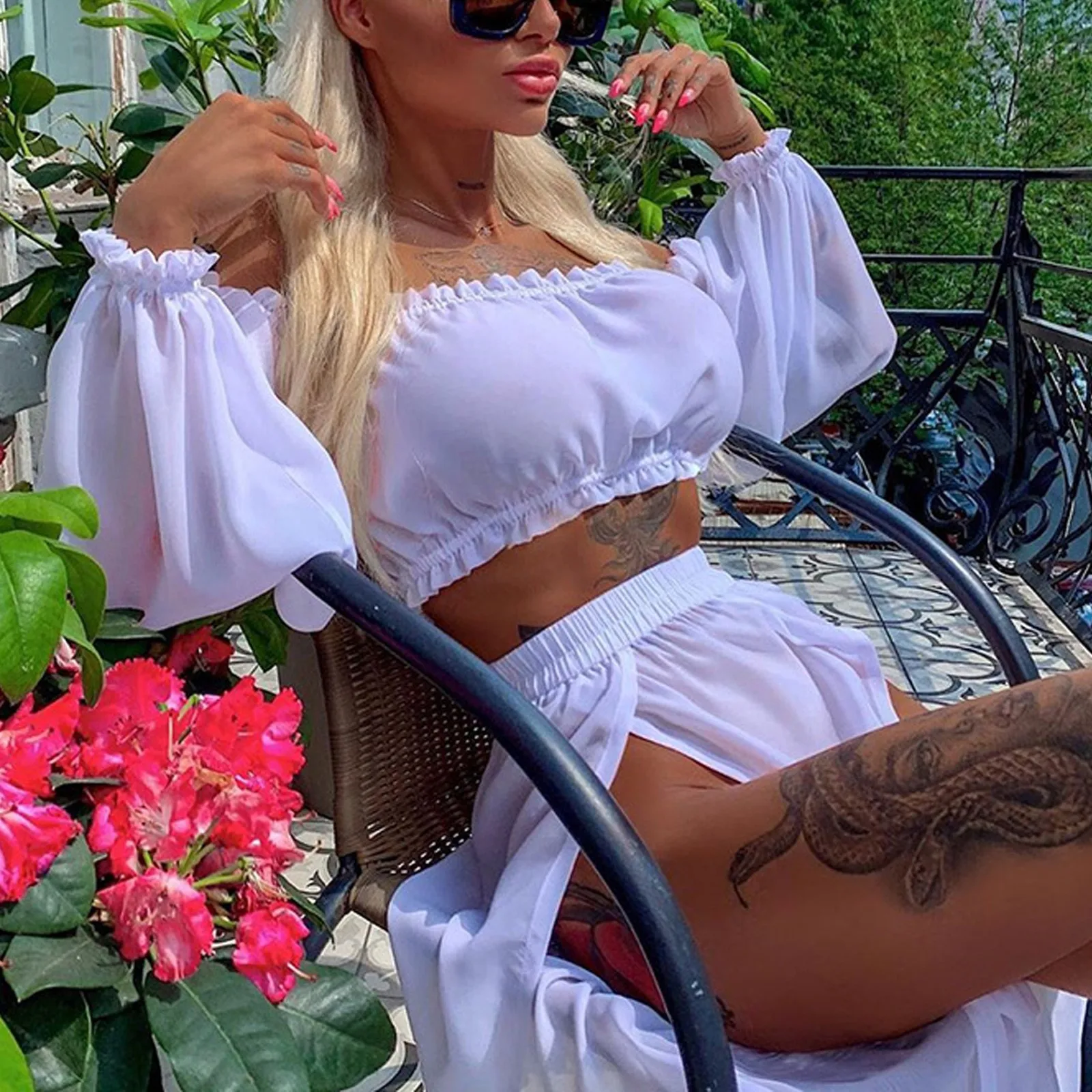 

2021 Women Two-Piece Beach Dress Suits Solid Long Sleeve Long Skirt Dress Suit tracksuit clothing ropa mujer Fairy Outfit sets