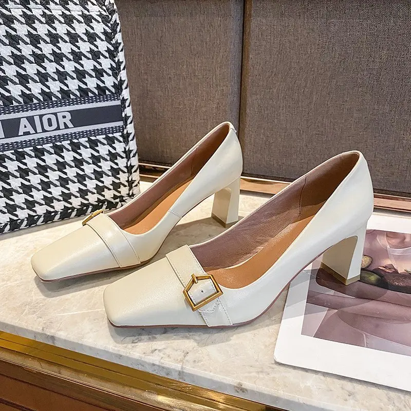 

Новинка весна-осень 2021 женские туфли с закрытым носком в стиле ретро модные Универсальные туфли на высоком квадратном каблуке