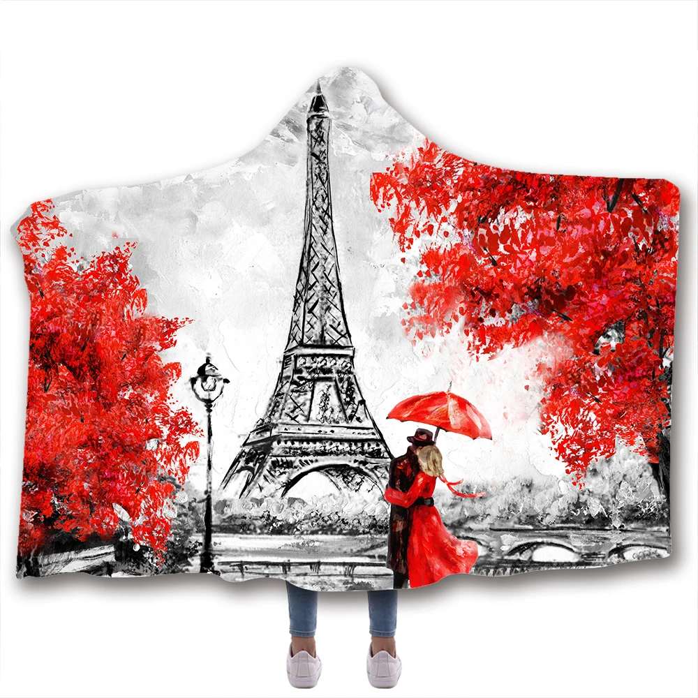 Эйфелева башня Париж Печать Одеяло с капюшоном Флисовое одеяло s и броски для