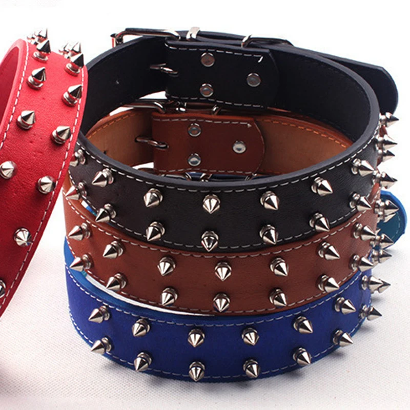 

Promotion New Dog Collars For Large Dogs Pet Supplies Rivet Collar Punk Style PU Accessoires Fashion Leather