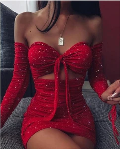 Sexy Tube Tops Womens Short Dress Bandage Long Sleeve Black Dresses Female Fashion Streetwear Party Clothes Ladies