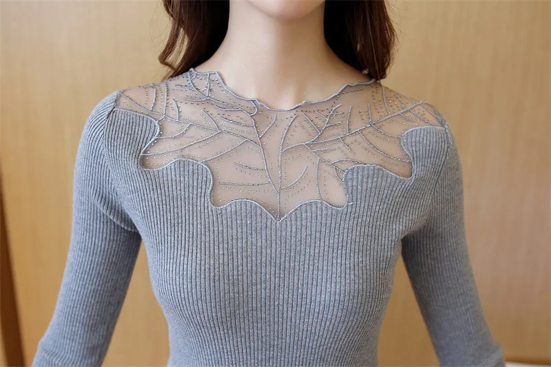 Повседневная Осенняя элегантная кружевная блузка с длинным рукавом женская