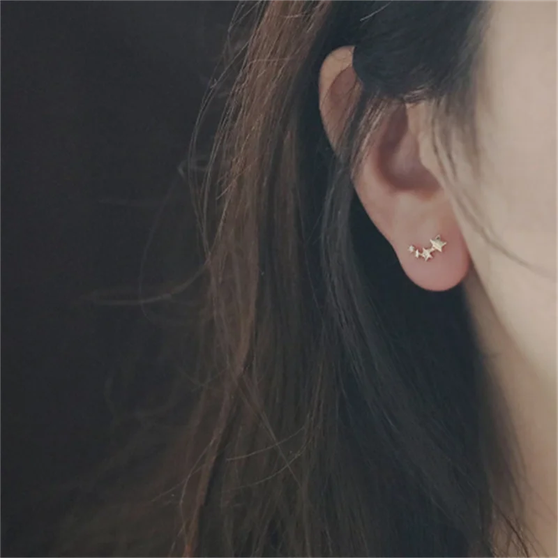 

Korean Version Simple Gradient Star Stud Earrings Women Exquisite Sweet Student Platin Jewelry Gift Wholesale