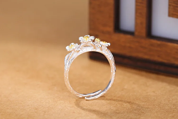 Женские кольца с цветком сливы Kindey серебристые в стиле панк свадебные ювелирные