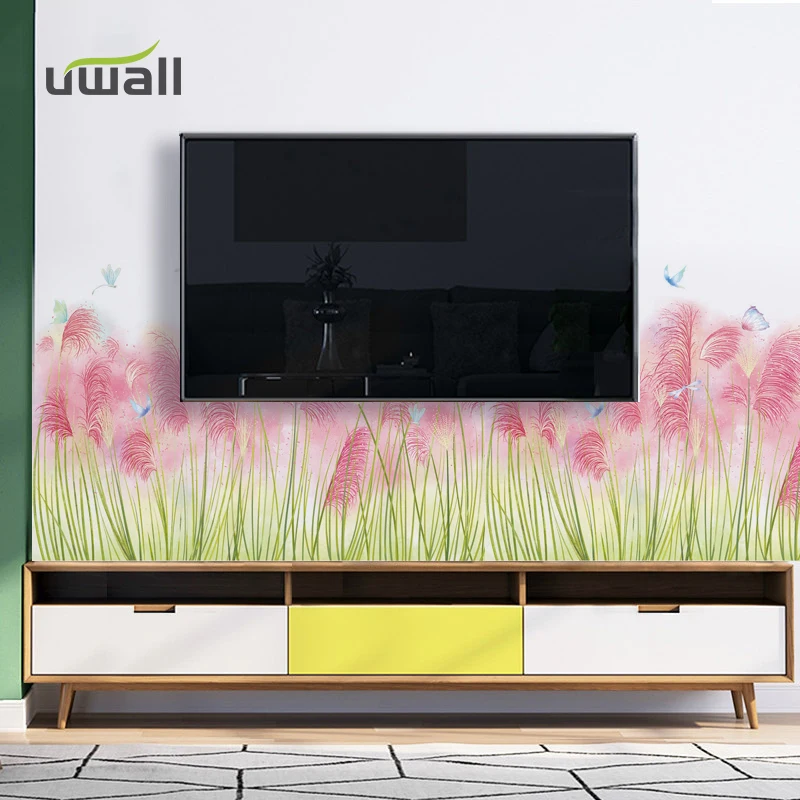 

PVC Creative Pink Grass Wall Stickers Home Decor Living Room Bedroom Skirting Wall Decoration Self Adhesive Room Decor Sticker