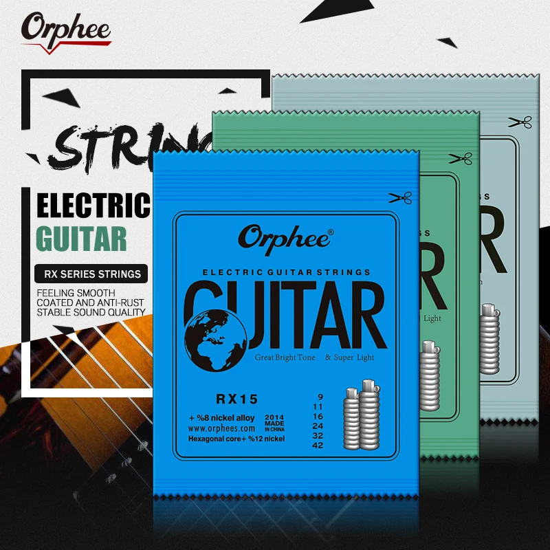 Orphee Metal Electric Guitar Strings Set RX Series Practiced Hexagonal Carbon Steel 6 String for Guitar Parts Musical Instrument