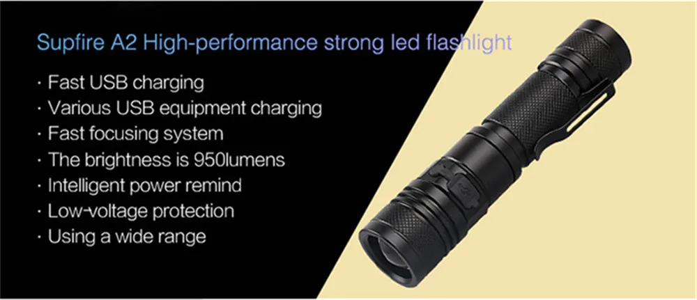 SupFire Flash светильник Linterna светодиодный ультра яркий фонарь T6 2000lm масштабируемый Lanterna 5 режимов A2 USB Перезаряжаемый 18650 светильник 10 Вт