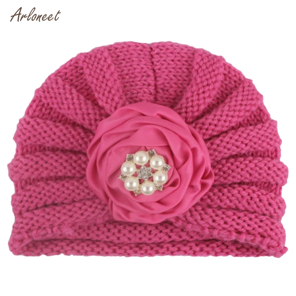 

ARLONEET New Baby Hat for Girls Bohemia Baby Girl Hat with Pearls Photography Props Newborn Turban Hats Kids Beanie Baby Cap