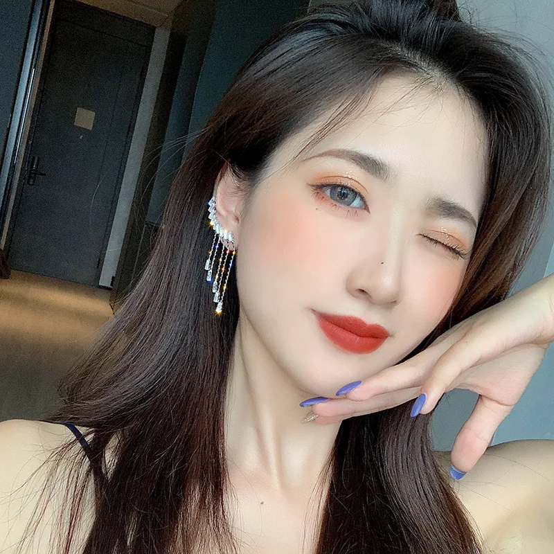 Для акупунктуры ухо клип интегрированный серьги изысканный Циркон кисточкой