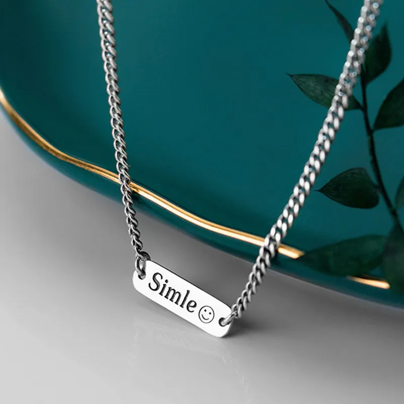 

Cool Fashion Engraved Smile Face Hipster 925 Sterling Silver Necklace For Women Retro Clavicle Chain Jewelry