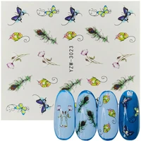 1 sheet water nail stickers decal feather butterfly transfer nail art decorations slider manicure watermark foil tips