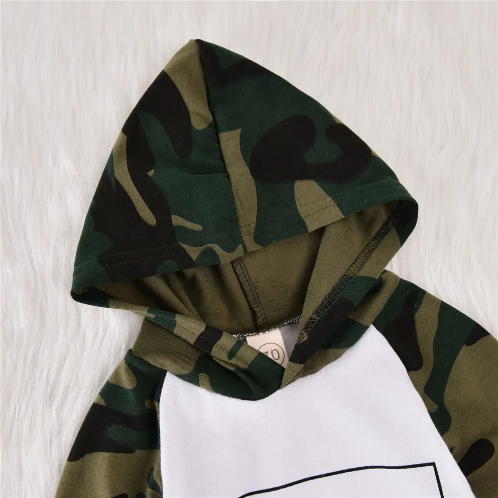 2020 0-18M Camouflage Infant Baby Boy Rompers Autumn New Letter Print Long Sleeve Hooded Jumpsuit Tops Cotton Clothes |