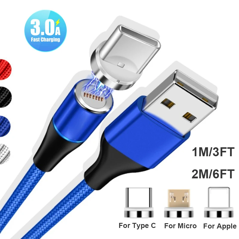 Магнитный кабель 3A Micro USB зарядное устройство type C iOS шнур для зарядки телефона iPhone