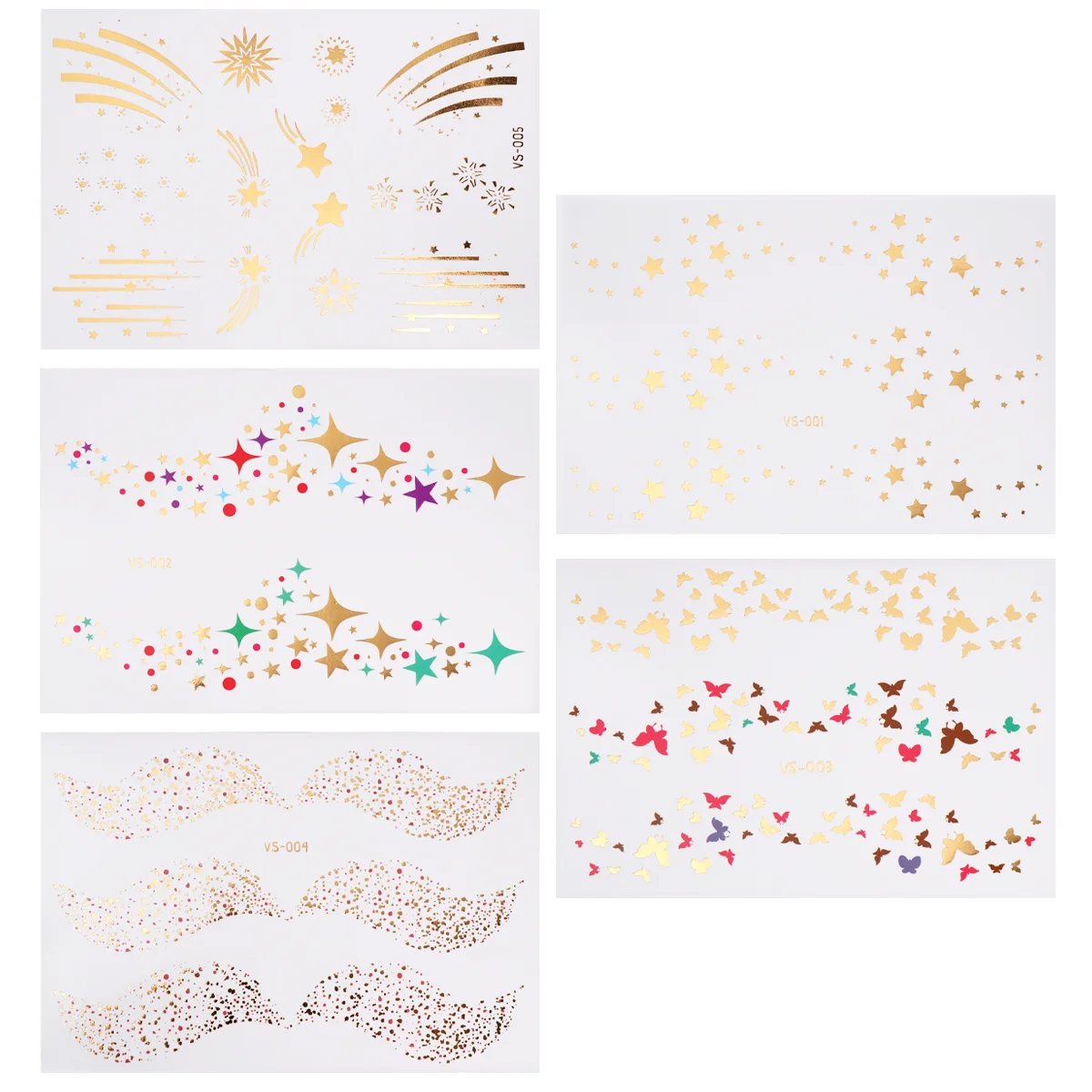 

5 Sheets Waterproof Tattoos Gold Foil Sticker Temporary Stickers