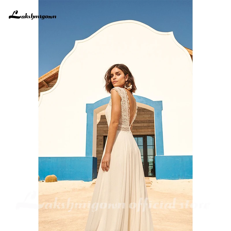 

Boho Beach Cut-out Lace A-Line Wedding Dresses Floor Length Backless/Sleeveless Bridal Gowns With Lace Tulle robe de soiree