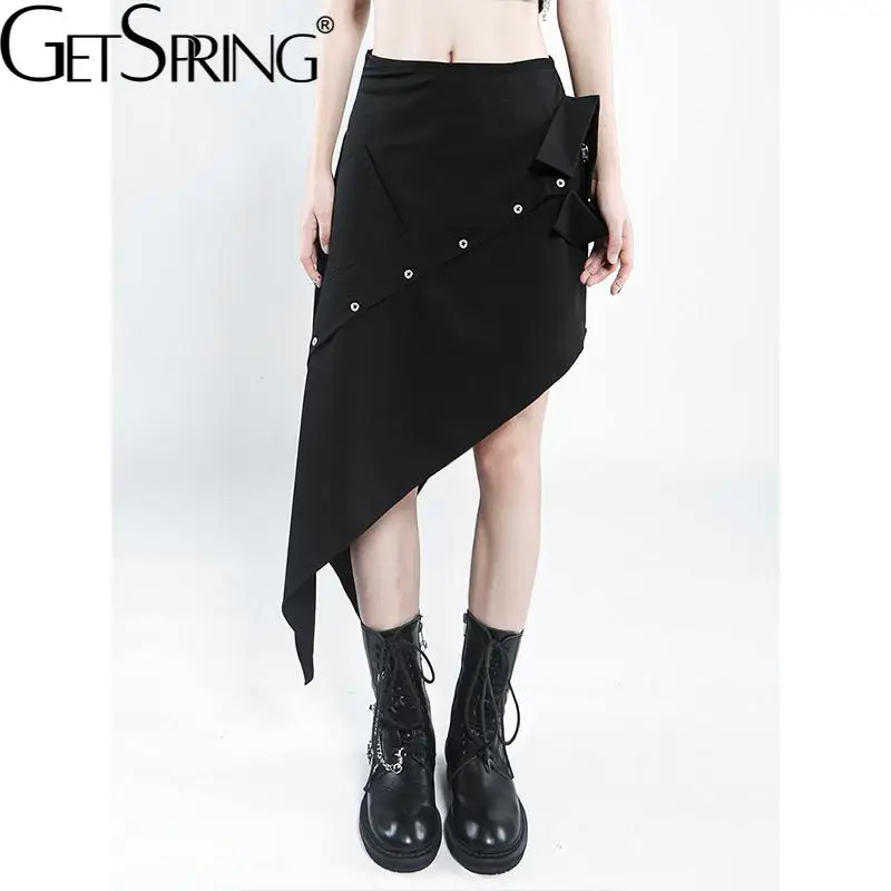 

Женская Асимметричная длинная юбка GetSpring, ассиметричные черные юбки с разрезом и высокой талией, свободная Длинная летняя юбка 2021