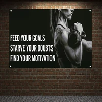 feed your goals starve your doubts find your motivation exercise banner gym poster muscular body flag wall hanging painting