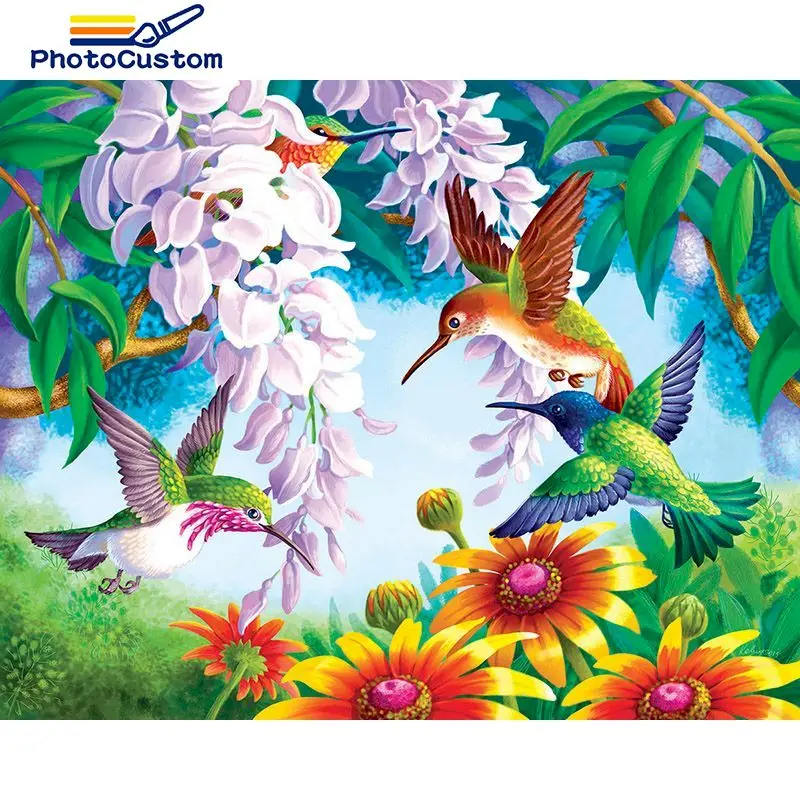 Картина по номерам на холсте с птицами, ручная роспись