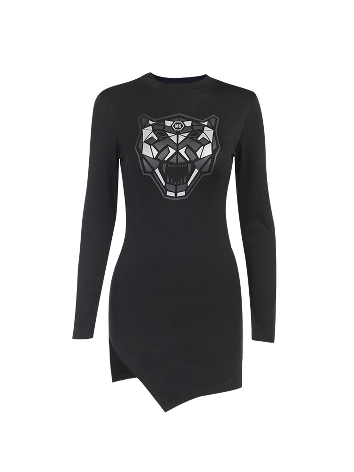 Женское облегающее платье светящееся Платье с принтом тигра круглым вырезом и