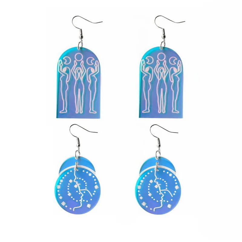 

New Printing Acrylic Jewelry 2 Style Vintage Starry Sky Drop Earring for Grils Kids Women Fashion Accessories