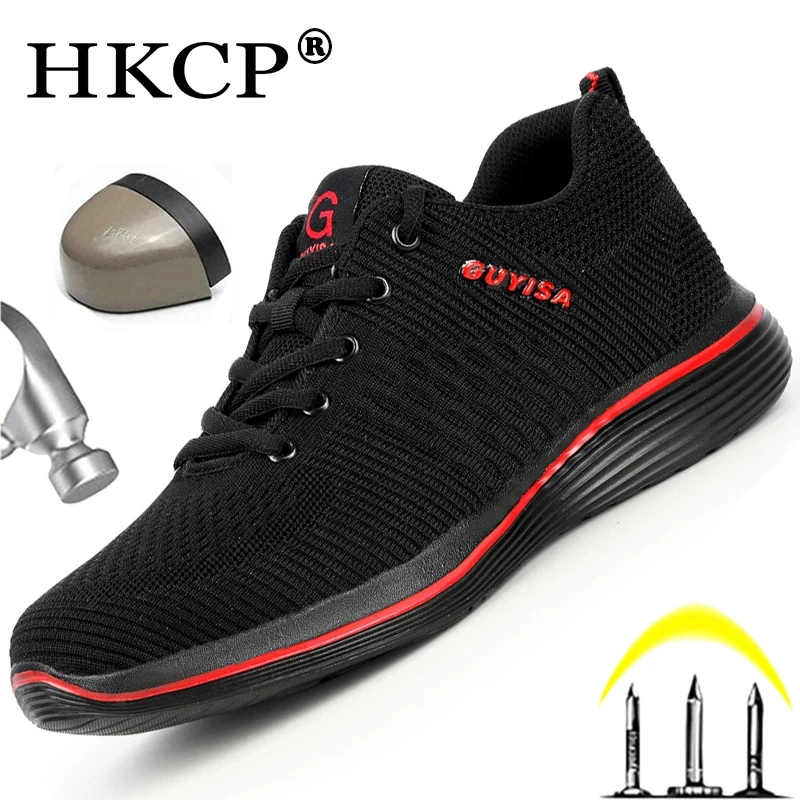 

Lightweight Work Safety Shoes Men Steel Toe Shoes Puncture-Proof Work Shoes Sneakers Indestructible Security Boots Black Red 46
