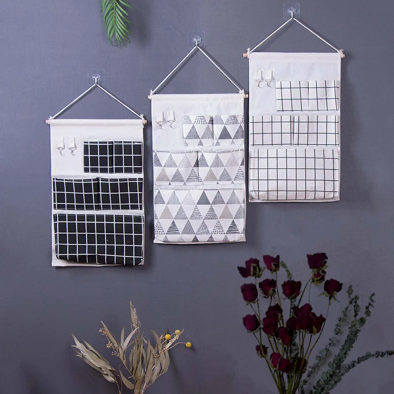 

Washable Geometric Pattern Wall Hanging Storage Bag Home Kitchen Door Organizer Pouch with Hook