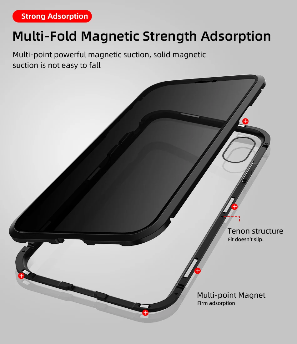 Защитный Магнитный чехол из закаленного стекла для iPhone 11, 11pro, XS MAX, XR, X, противоскользящий магнит, металлический бампер для iPhone 8, 7, 6, 6S Plus