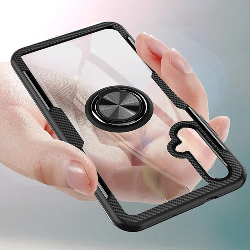 Transparent Car Holder Magnetic Ring Phone Case Metal+Silicone Cover On For Huawei Honor 20 Lite Pro Honor20 20Pro 64/128/256 GB | Мобильные