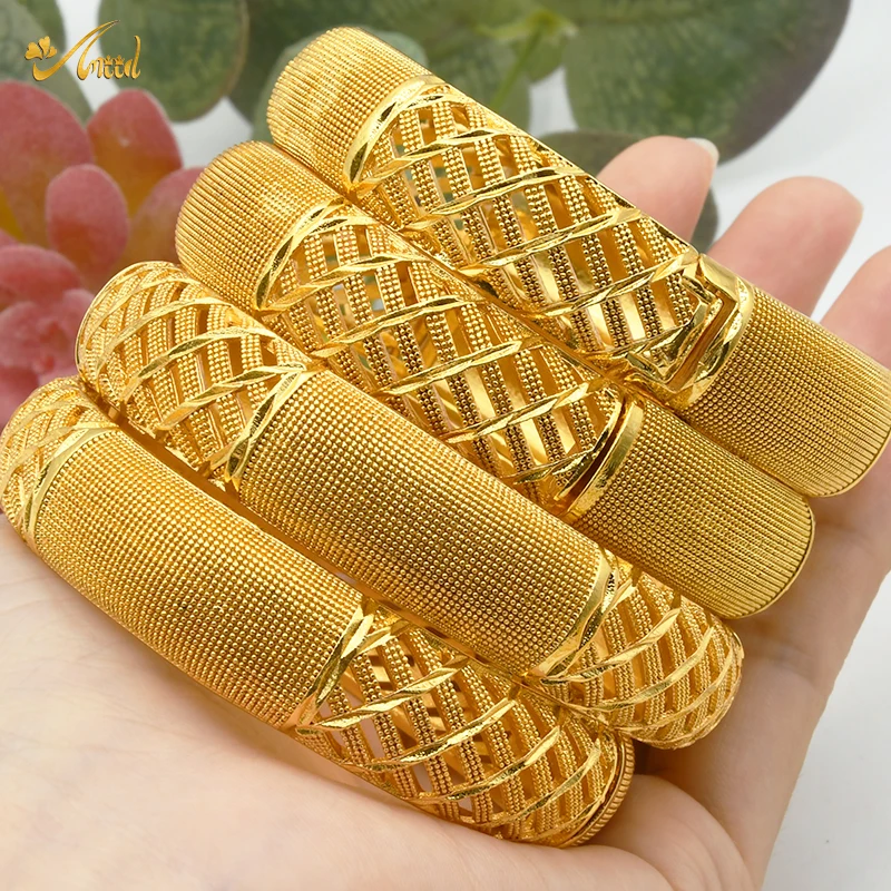 ANIID Dubai Bangles 24K Gold Color African Bracelet For Women Wholesale Designer Alloy Jewellery Wedding Luxury Hawaiian Jewelry
