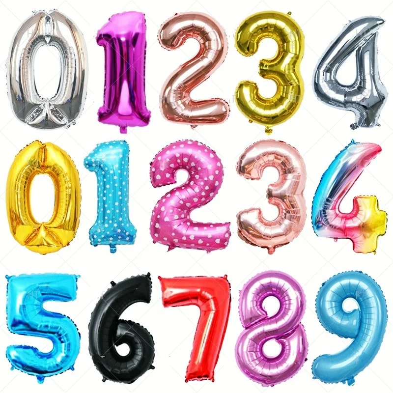 

32 Inch Gradient Aluminum Film 0-9, Numbers, Balloons, Multi-color Optional, DIY Birthday Party Balloon Scenery,Home Decorations