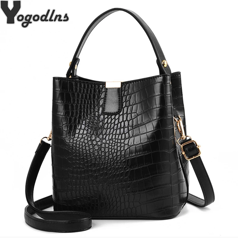 

Retro Alligator Bucket Bags Women Crocodile Pattern Handbag Capacity Casual Crocodile Shoulder Messenger Bags Ladies PU Purse
