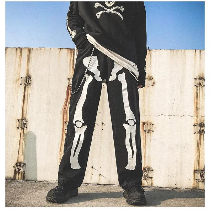 

Jeans men Skull Printed Wide Leg Pants Street Hip Hop Jeans female Y2K Ladies Harajuku Jeans Mom Jeans Boyfriend Jeans 2021