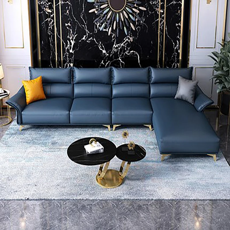 

Light luxury leather sofa corner combination living room first layer cowhide Nordic modern minimalist Italian minimalist