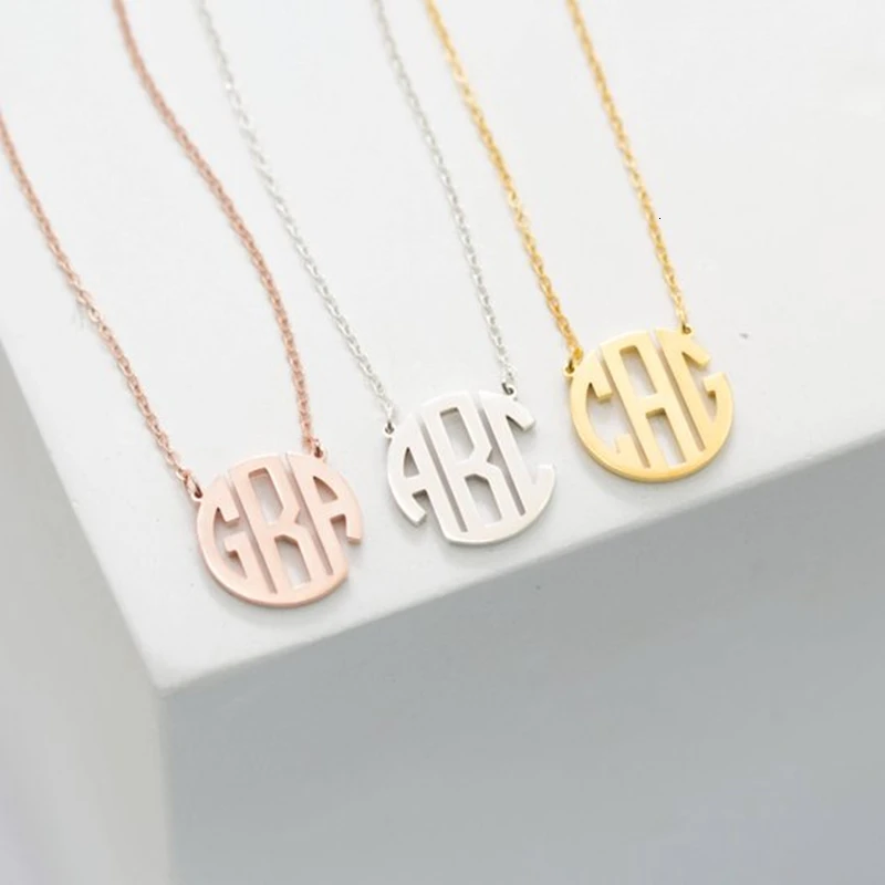 

Personalized Letter Monogram Necklace Collier Custom Neck Choker Necklaces Pendents Stainless Steel Bijoux Monogram Jewelry