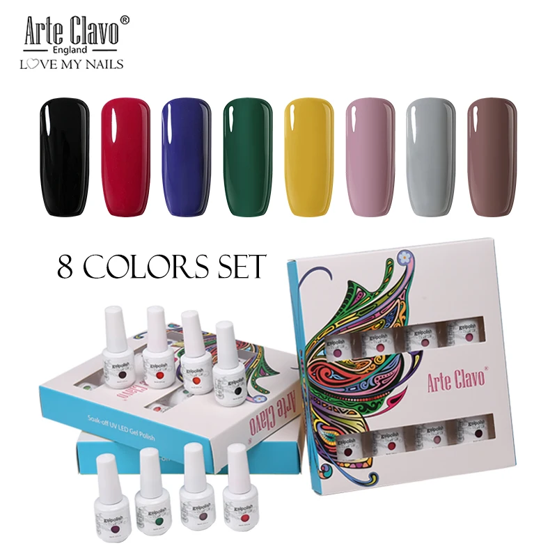 ZH10 Arte Clavo 8 Colors Gift Sets Box 8ml UV Gel Nail Polish Nail Art Gel Polish Vernis Semi Permanent Nail Primer Gel Varnishes - Цвет: ZH10