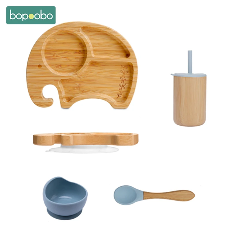 

Bobobo Straw Cup Silicone Bowl Elephant with Silicone Suction Bamboo Wooden Plate Wooden Spoon BPA Free Newborn Feeding Supplies