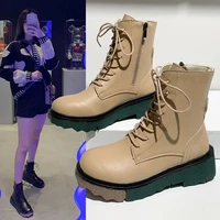 2021 new martin boots women plus cashmere warm all match autumn and winter high top fashion mid tube boots basic sleek womens