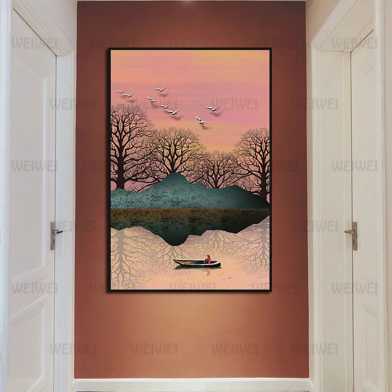 

Poster Bedroom Home Decoration Painting Sunset Glow and Black Dead Tree Canvas Painting Wall Art Hd Printing Can Be Customized